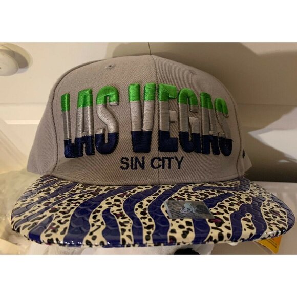 Las Vegas Sin City cap by Golden Lion adjustable hat Acrylic Gray Blue‎ Green - Picture 3 of 8